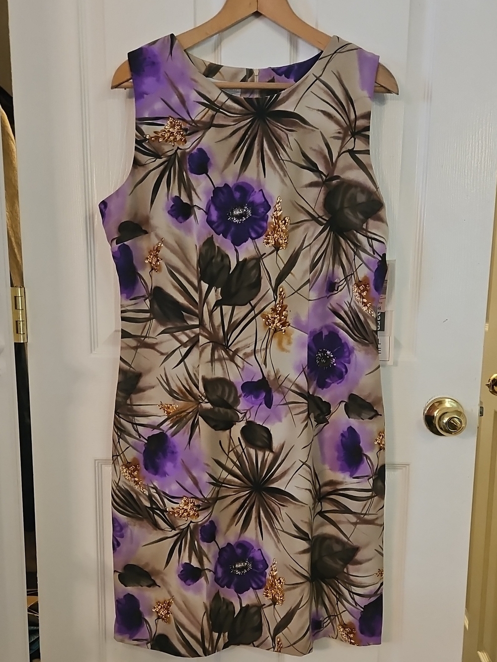 dressbarn Beige Dress with Purple Floral Print